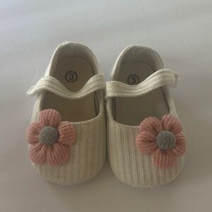 Cream and Pink Kids Shoes with Flower Design